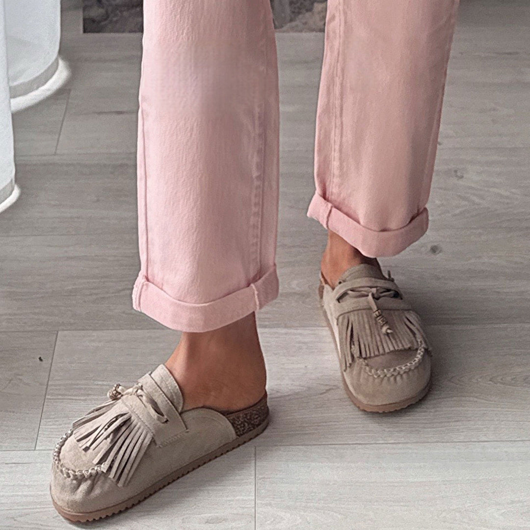 Nadège | Mules beiges à franges