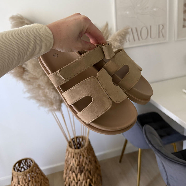 Mélanie | Mules ajourées beige foncé