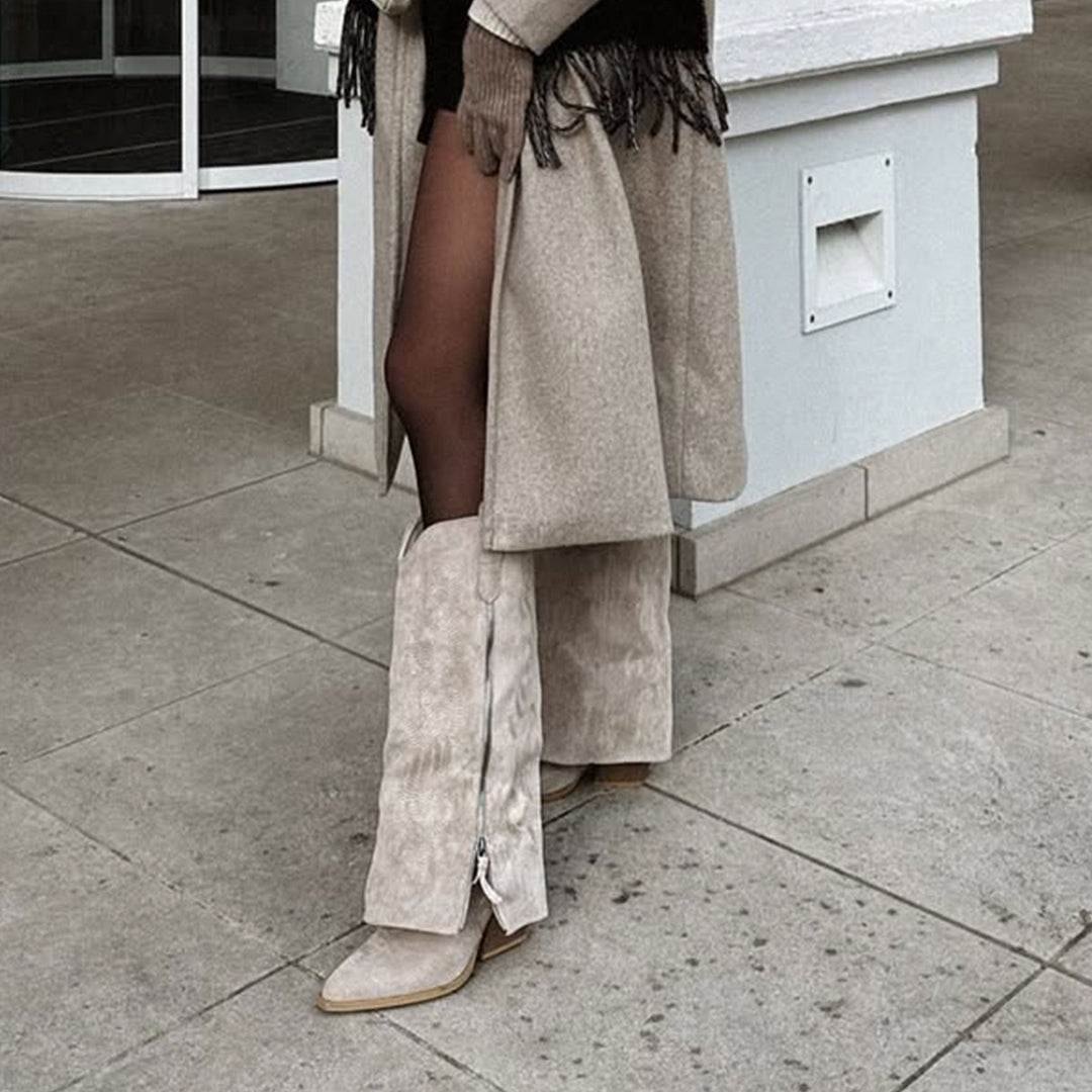 Faustine | Bottes western hautes beiges
