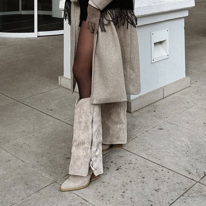 Faustine | Bottes western hautes beiges