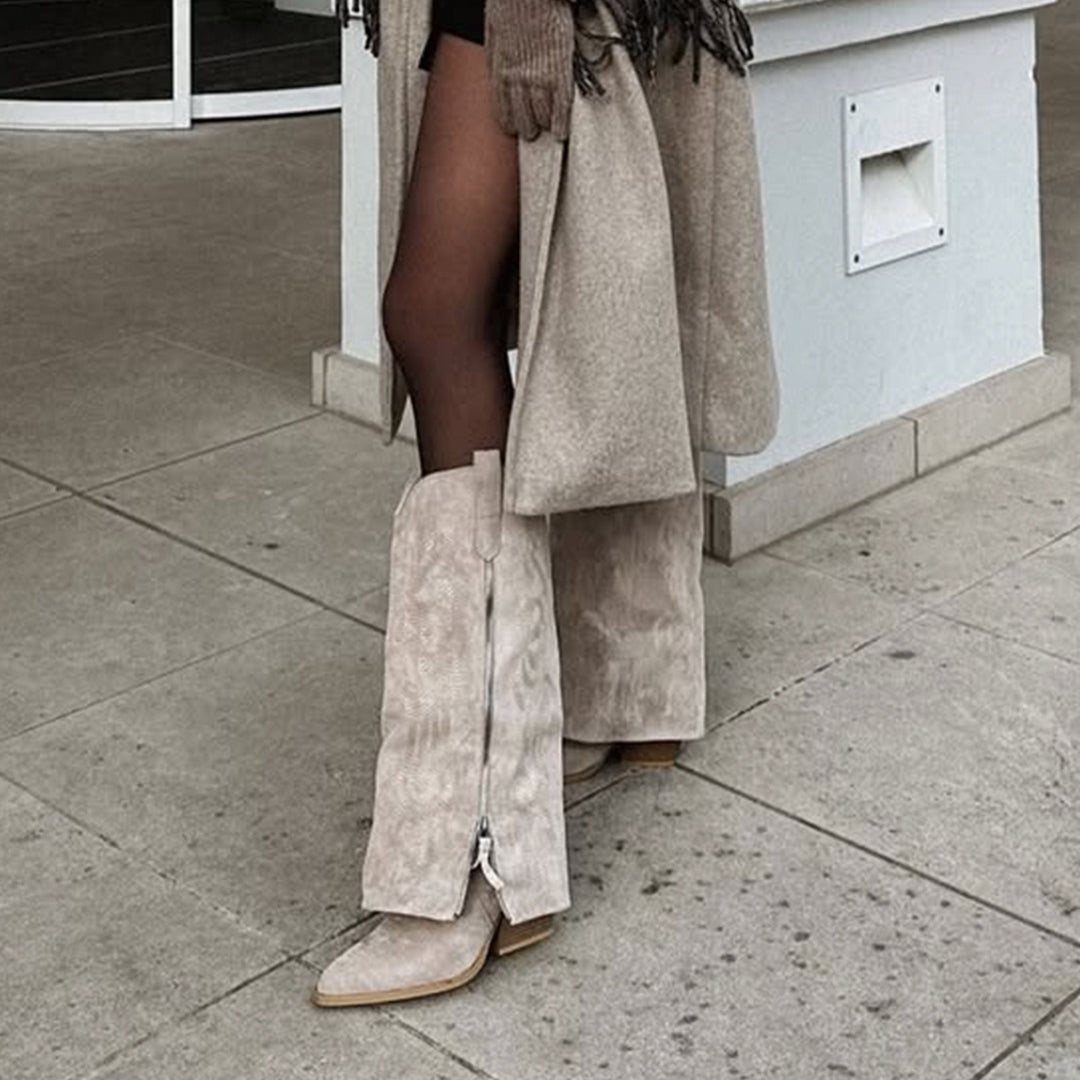 Faustine | Bottes western hautes beiges