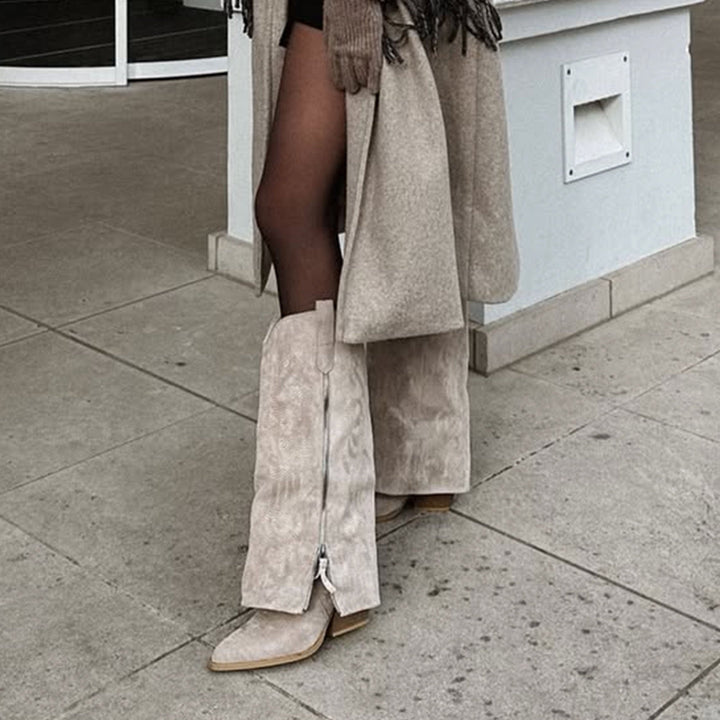 Faustine | Bottes western hautes beiges