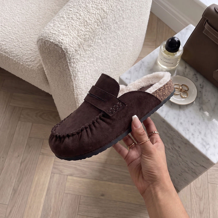 Brigitte | Mules fourrées marron