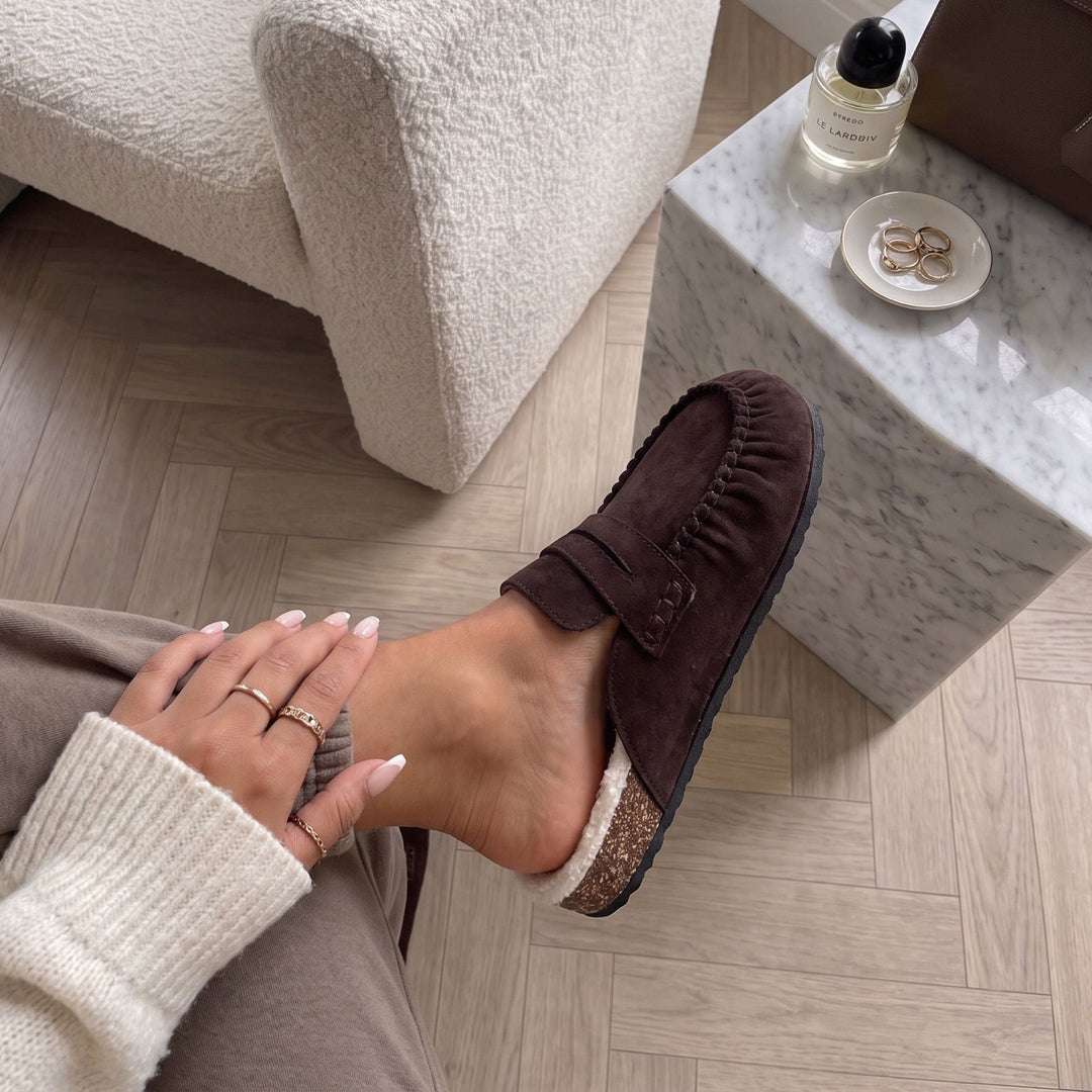 Brigitte | Mules fourrées marron