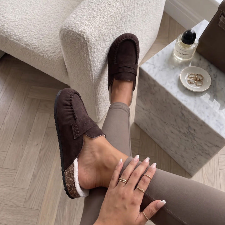 Brigitte | Mules fourrées marron