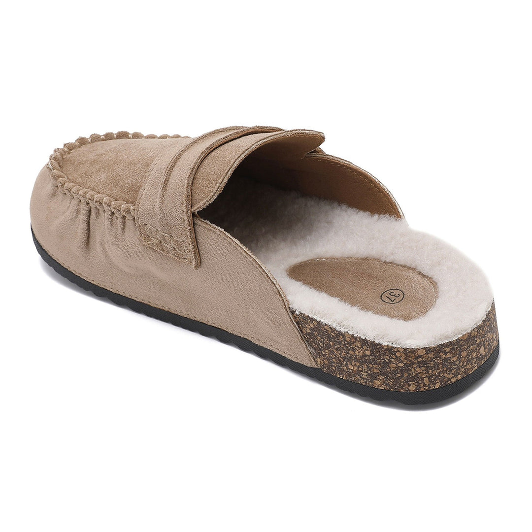 Aurore | Mules fourrées beiges façon mocassin