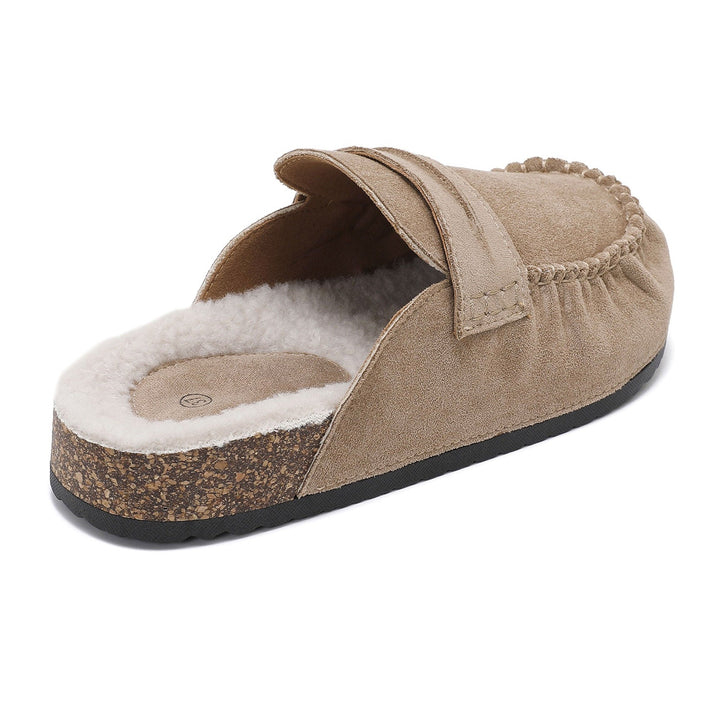 Aurore | Mules fourrées beiges façon mocassin