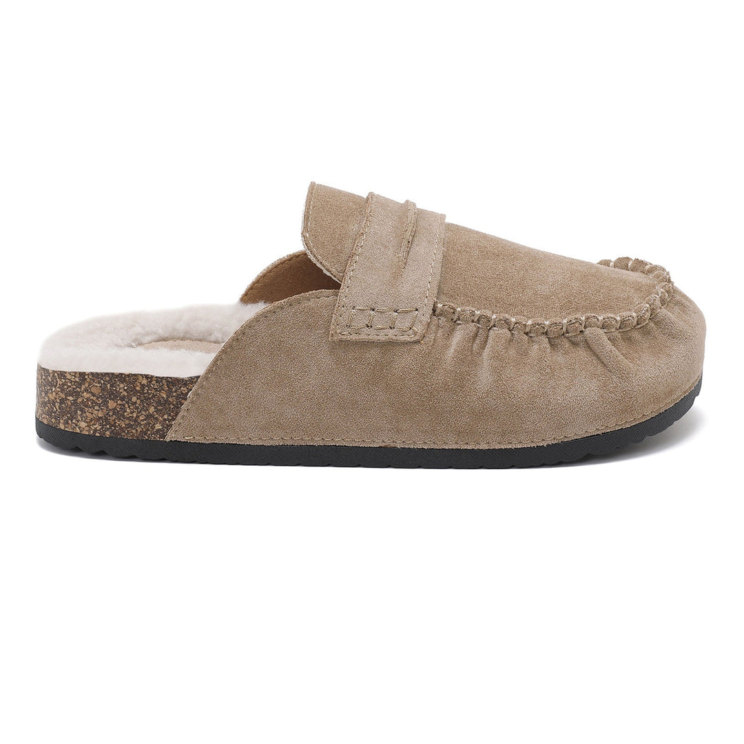 Aurore | Mules fourrées beiges façon mocassin
