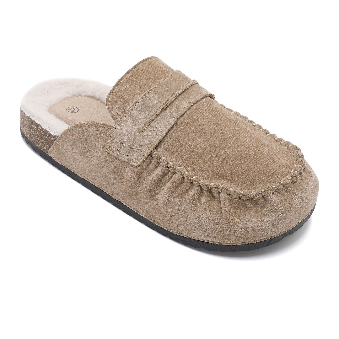 Aurore | Mules fourrées beiges façon mocassin