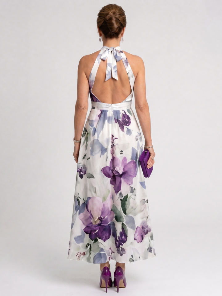Suzette — Robe longue dos nu à grandes fleurs
