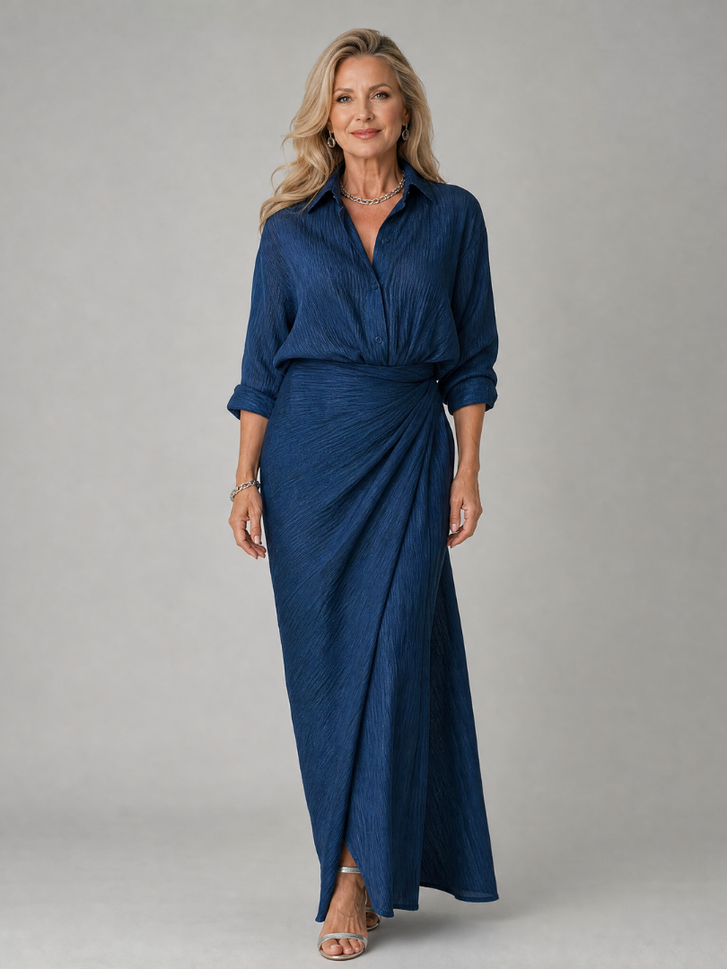 Yolande — Robe longue chemise drapée à la taille