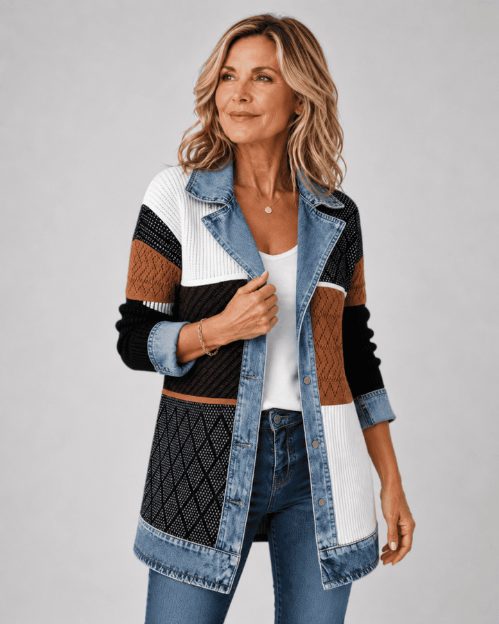 Axelle | Veste en maille à finitions en jean — Multicolore