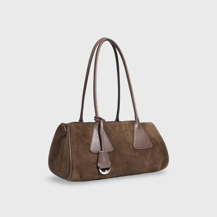 Sac Lulu en daim véritable taupe vu de côté