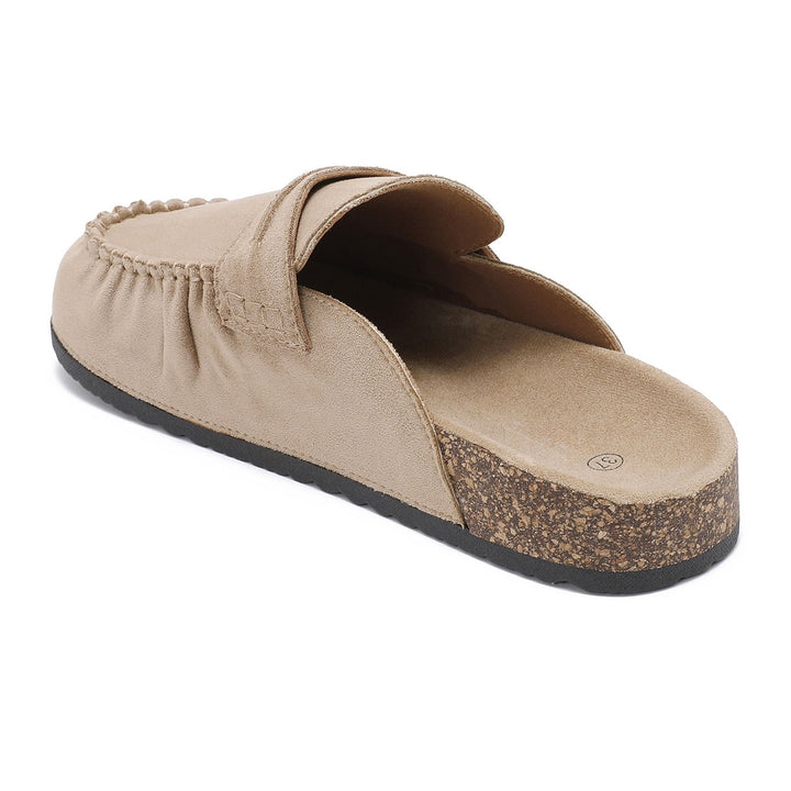 Emmanuelle | Mules mocassins beiges à semelle liège