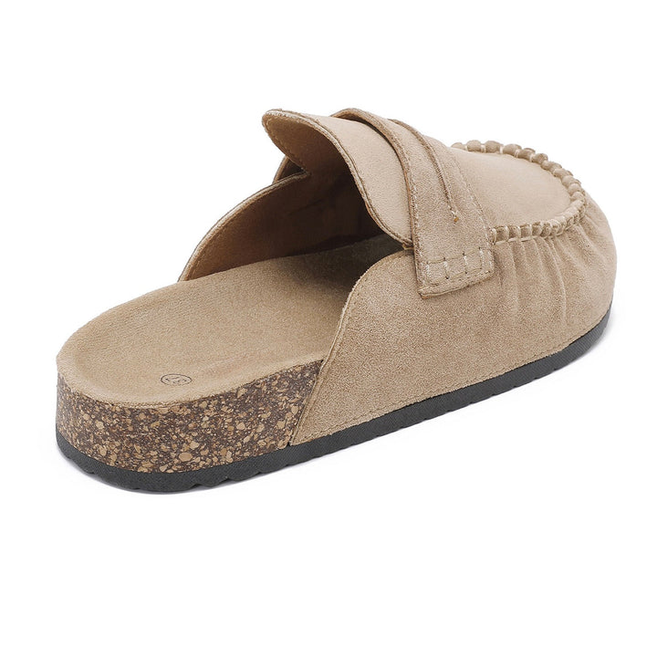 Emmanuelle | Mules mocassins beiges à semelle liège