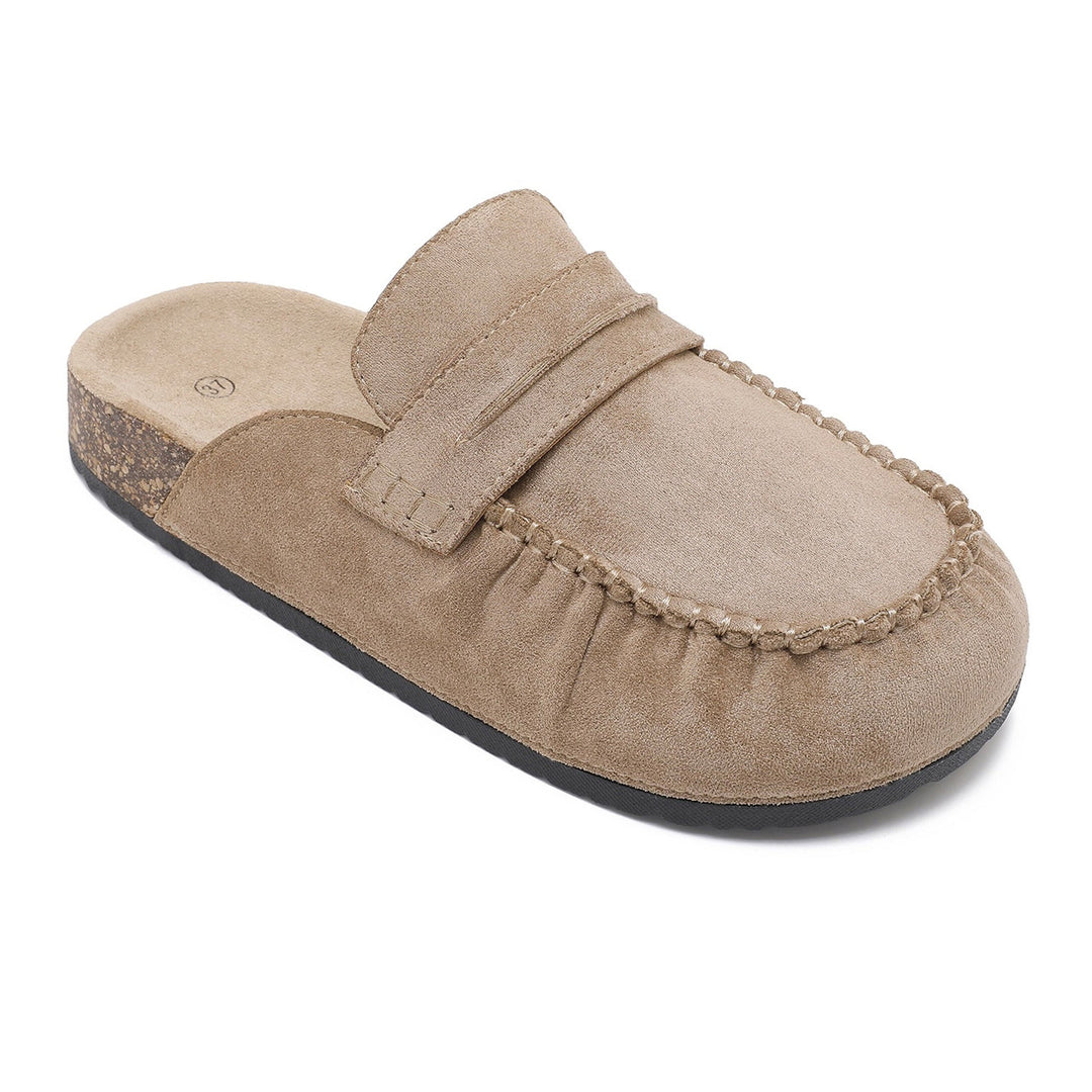 Emmanuelle | Mules mocassins beiges à semelle liège