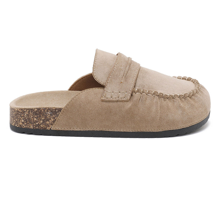 Emmanuelle | Mules mocassins beiges à semelle liège