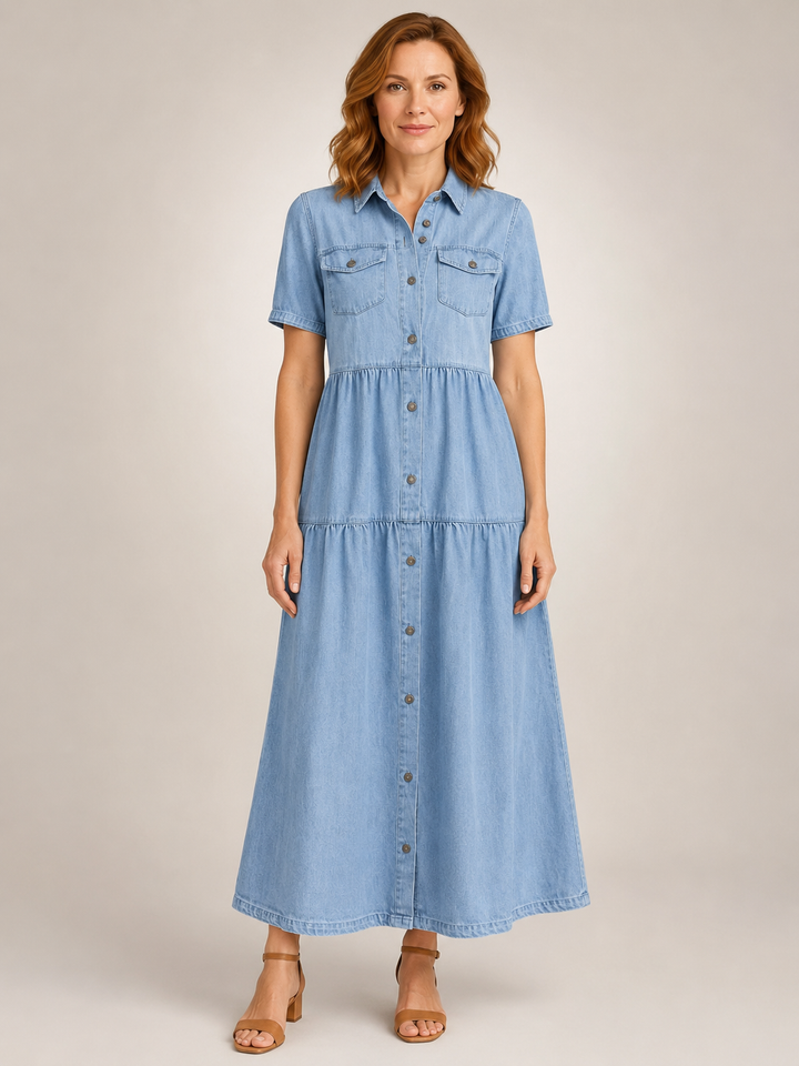 Madeleine | Robe chemise midi boutonnée à volants