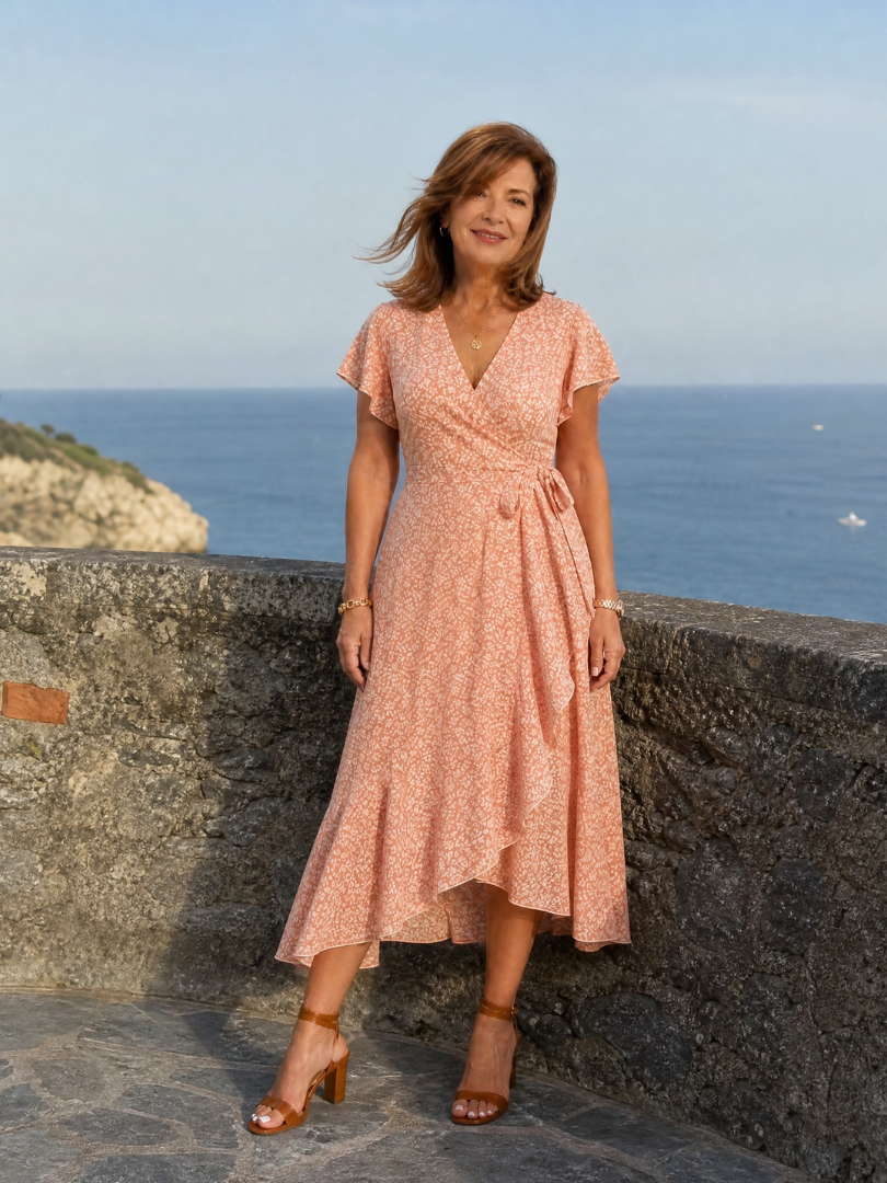 Émilie — Robe portefeuille fleurie à ourlet volanté