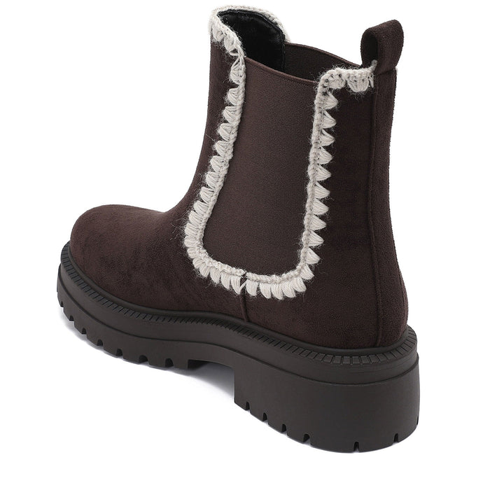 Victoire | Bottines Chelsea marron foncé à liseré clair