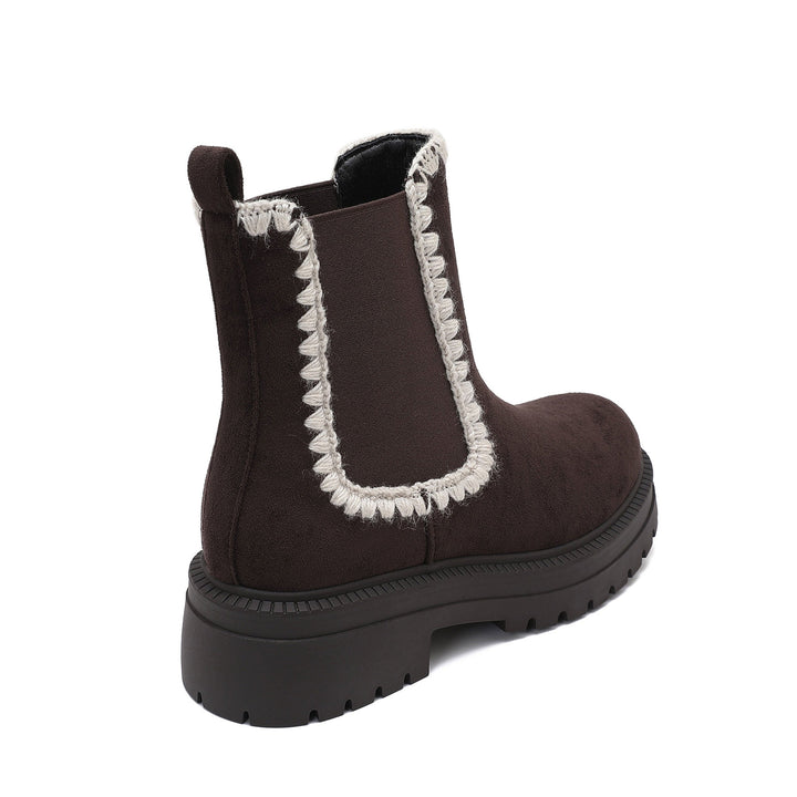 Victoire | Bottines Chelsea marron foncé à liseré clair