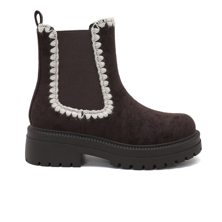 Victoire | Bottines Chelsea marron foncé à liseré clair