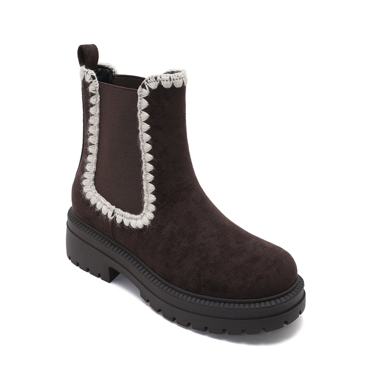 Victoire | Bottines Chelsea marron foncé à liseré clair