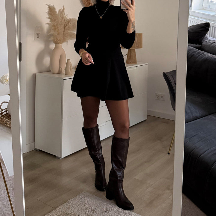 Corinne | Bottes hauteur genou marron foncé à talon bloc