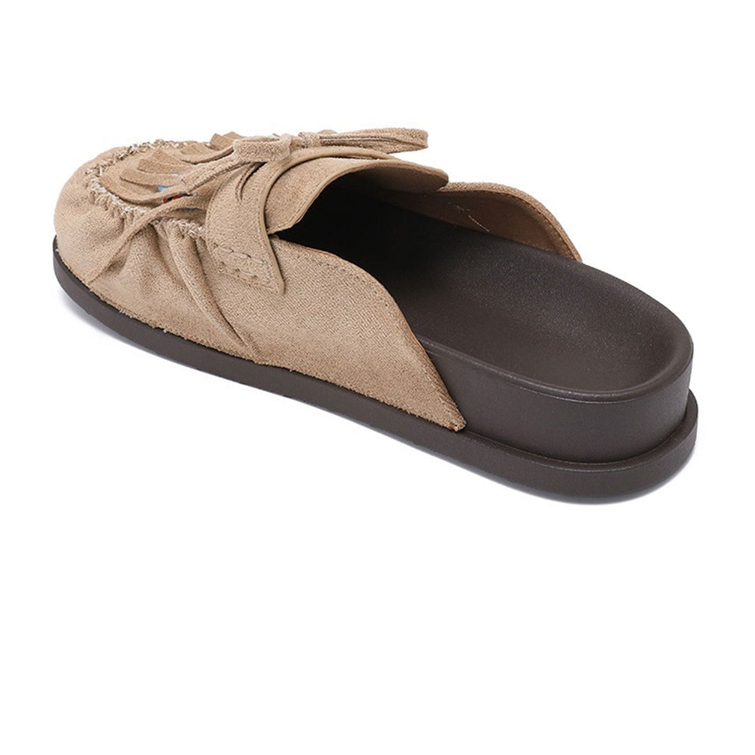Nolwenn | Mocassins beiges à franges perlées