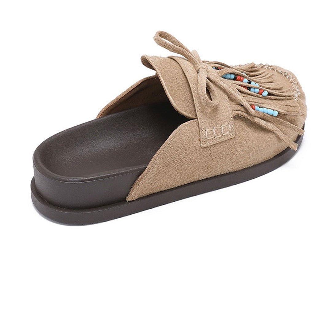 Nolwenn | Mocassins beiges à franges perlées