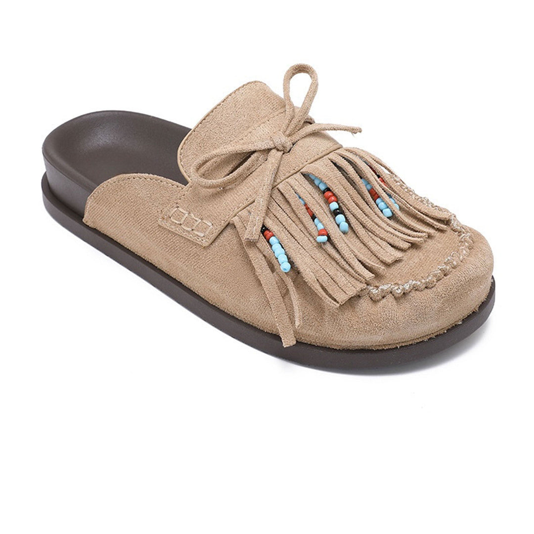 Nolwenn | Mocassins beiges à franges perlées