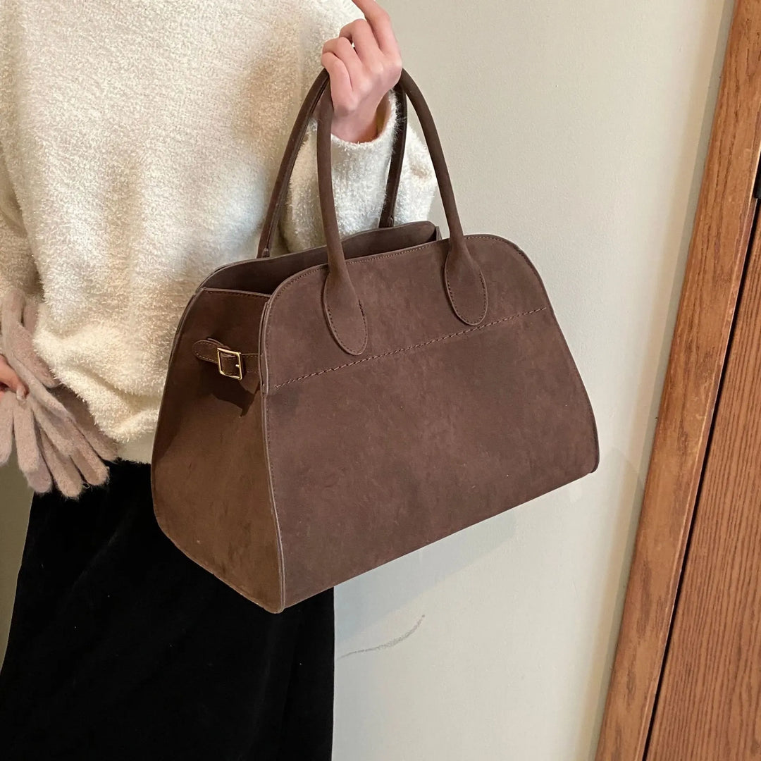 Sac en daim Moiré brun foncé vu de trois quarts
