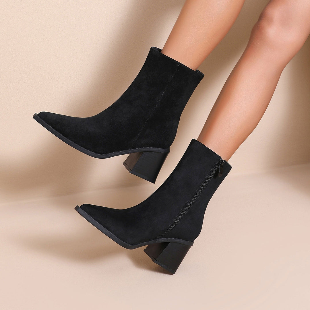 Noémie | Bottines pointues noires effet daim
