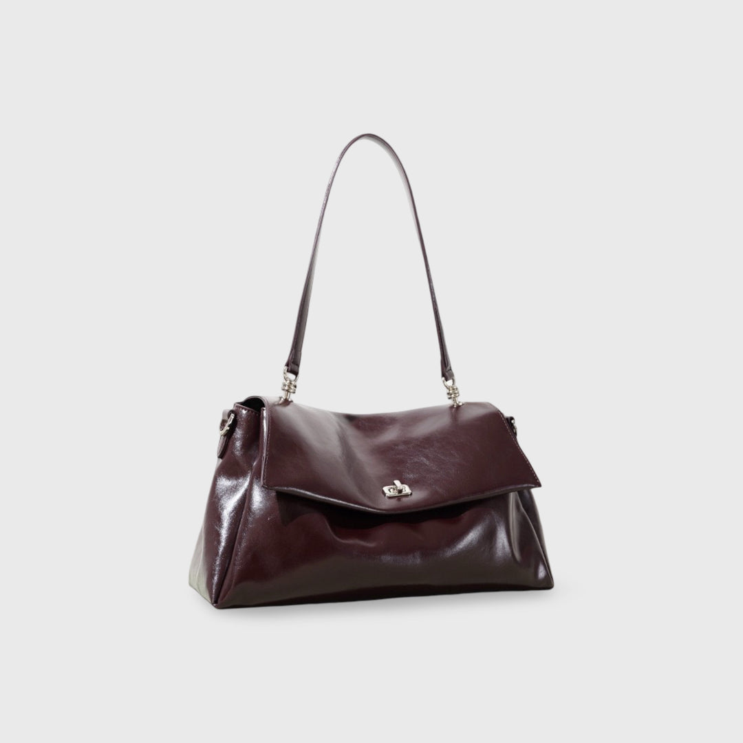 Sac porté épaule Nola en cuir véritable bordeaux vu de côté