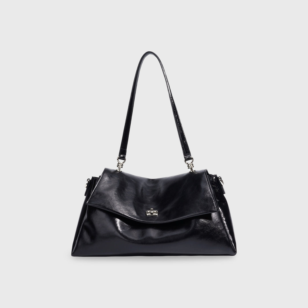 Sac porté épaule Nola en cuir véritable noir vu de face