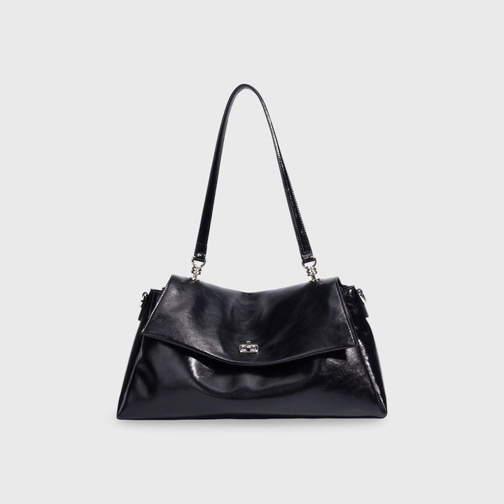 Sac porté épaule Nola en cuir véritable noir vu de face