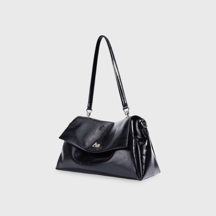 Sac porté épaule Nola en cuir véritable noir vu de côté