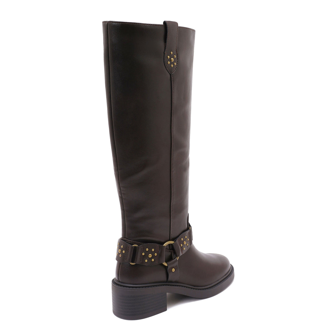 Nadine | Bottes marron cloutées à boucle