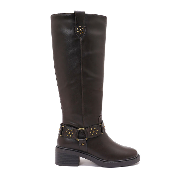 Nadine | Bottes marron cloutées à boucle