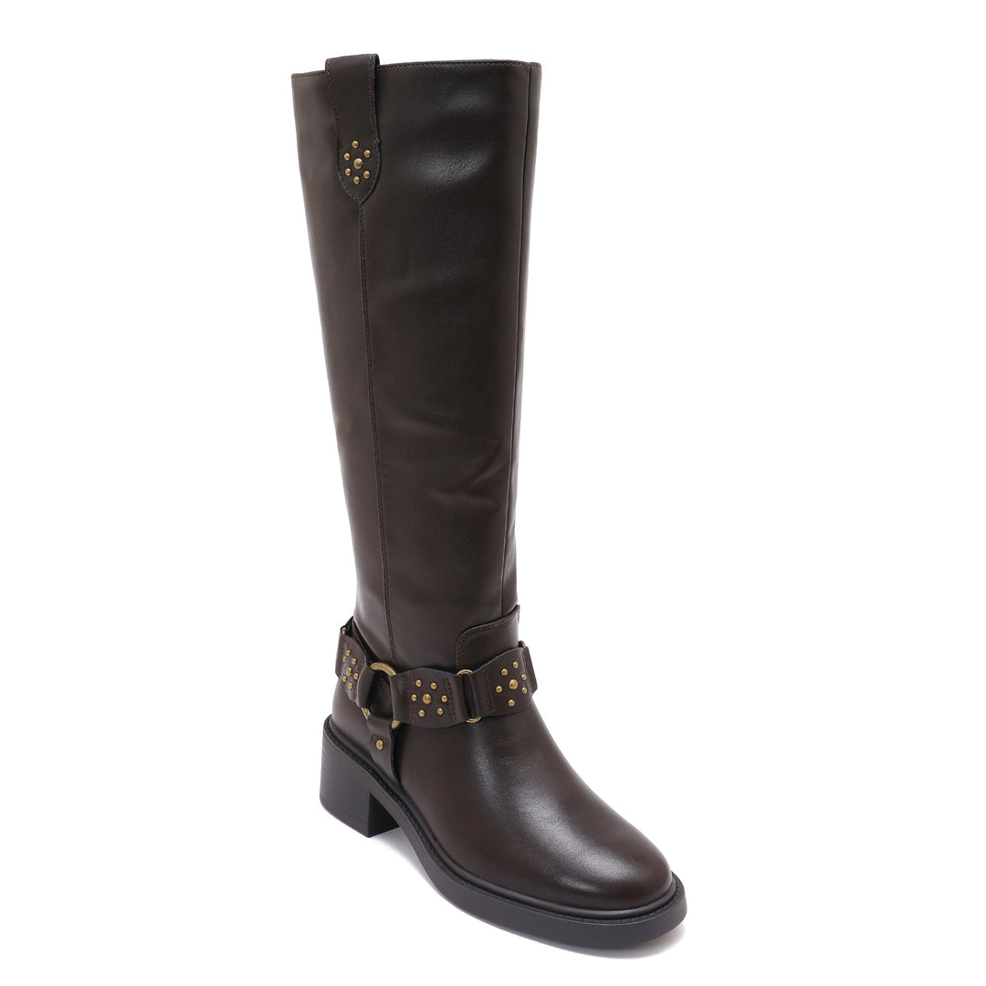 Nadine | Bottes marron cloutées à boucle