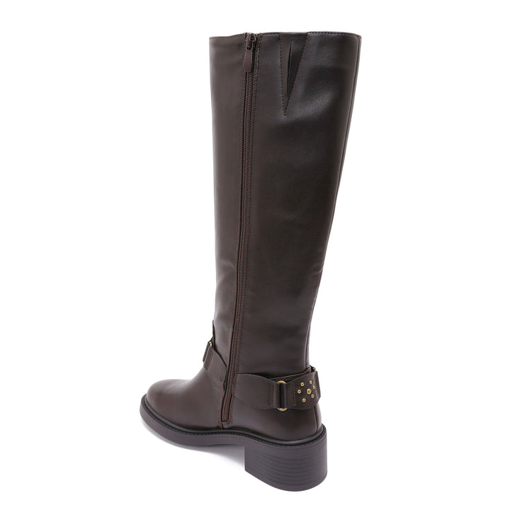 Nadine | Bottes marron cloutées à boucle