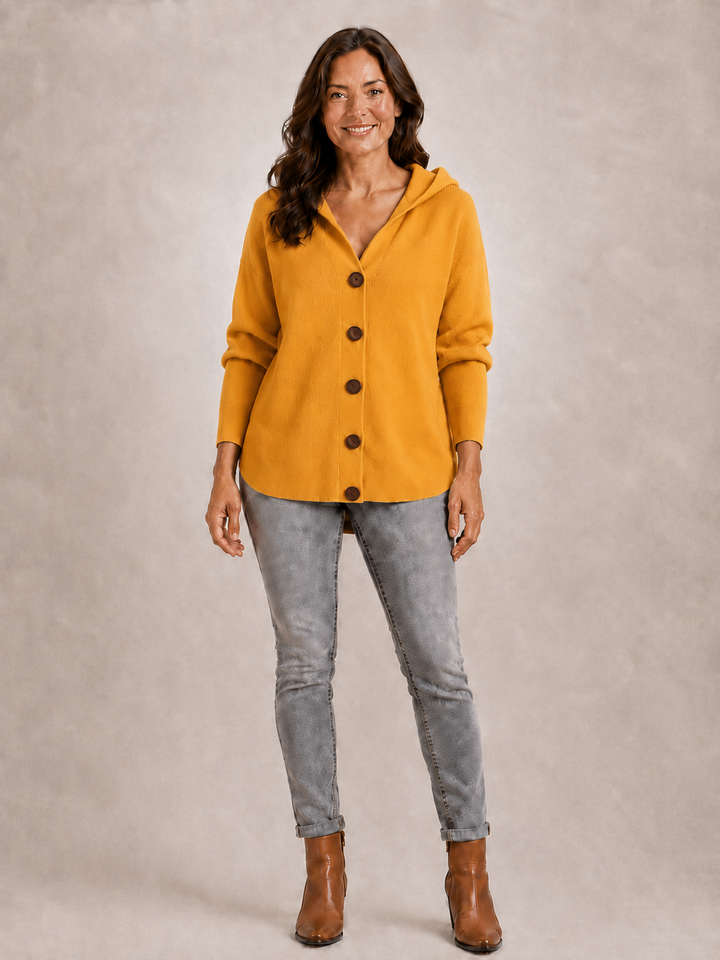 Rosalie | Cardigan à capuche boutonné en maille côtelée