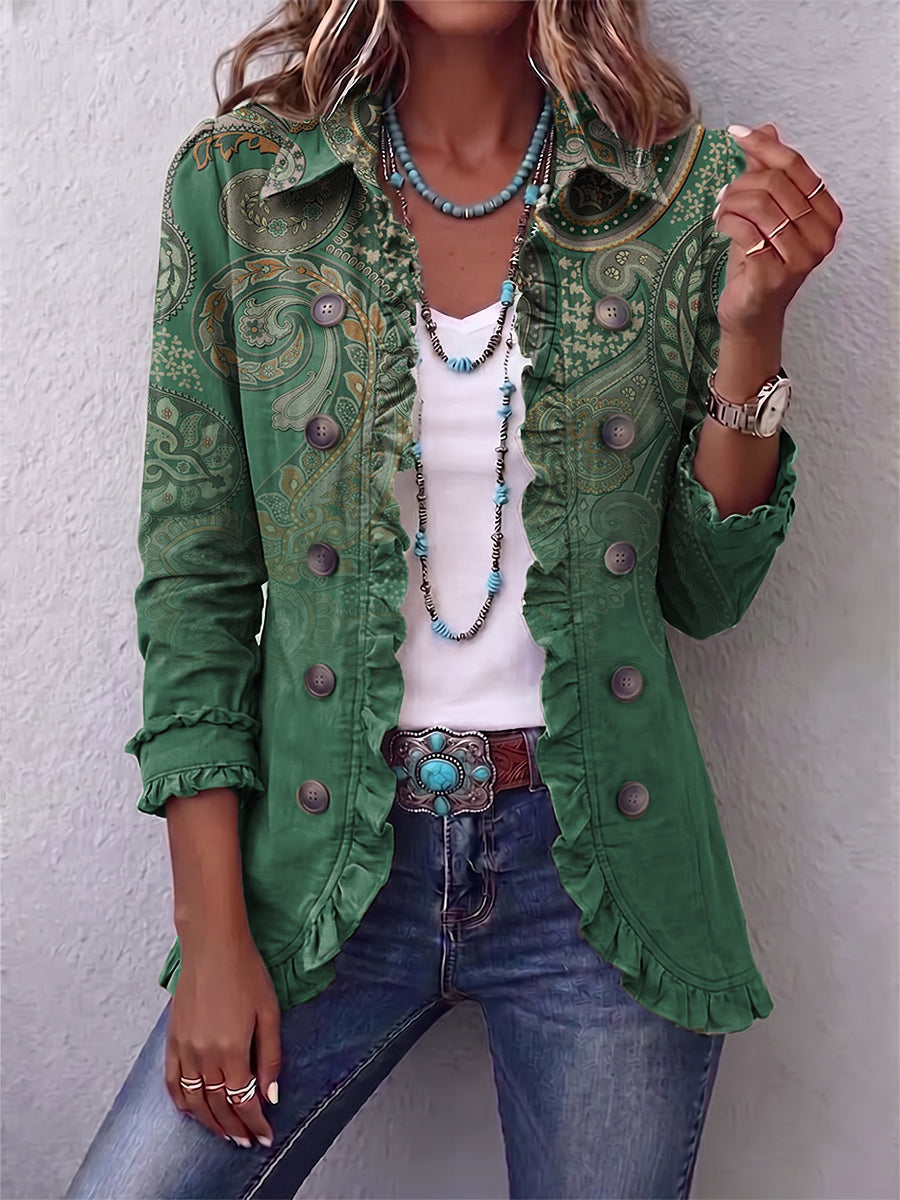 Jemara | Veste volantée bohème à imprimé cachemire