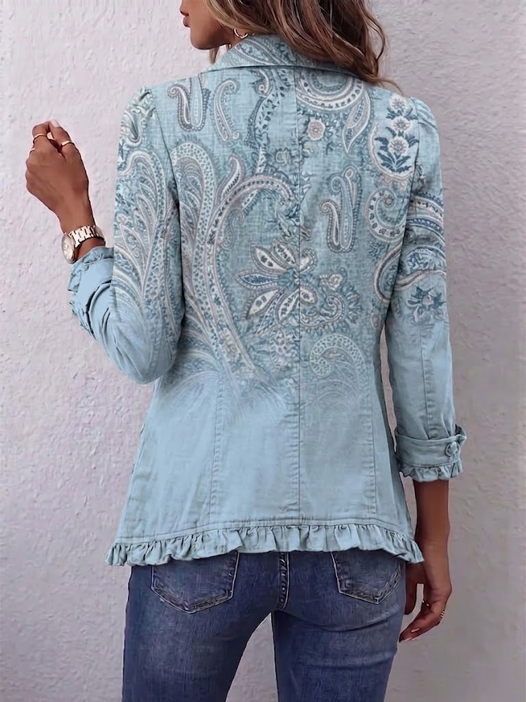 Estrella | Veste volantée vintage à imprimé cachemire bleu ciel
