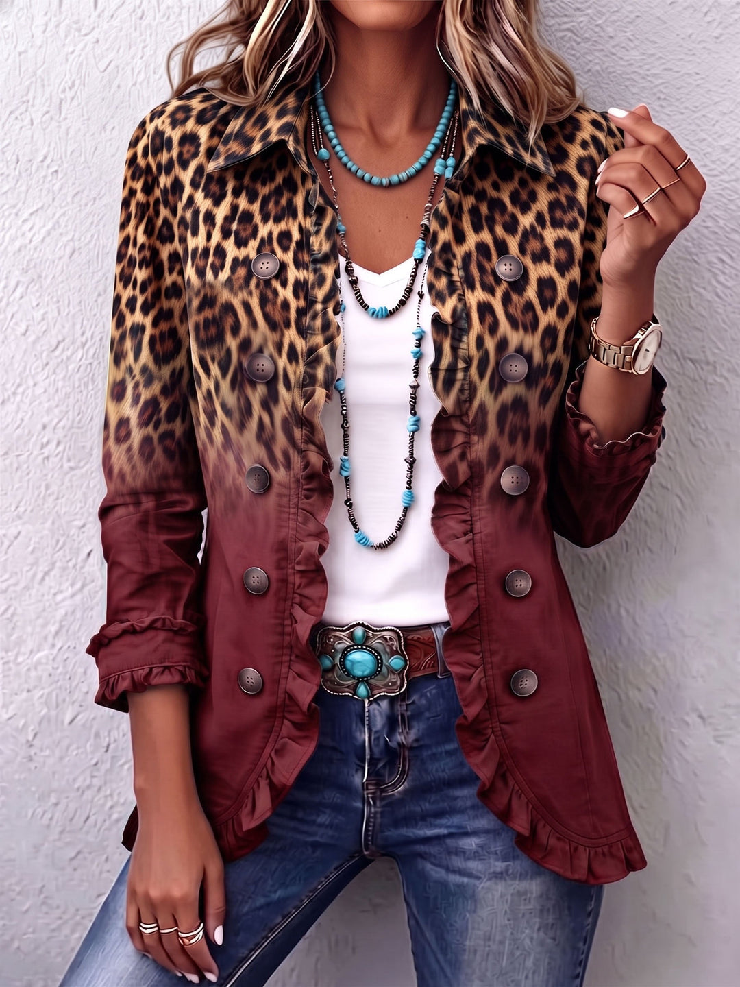 Elspeth | Blazer volanté léopard dégradé multicolore