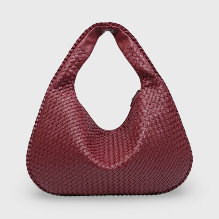 Sac porté épaule Cabas Tressé XL bordeaux vu de face