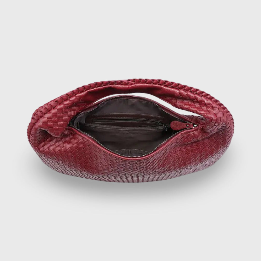 Sac porté épaule Cabas Tressé XL bordeaux vu de côté