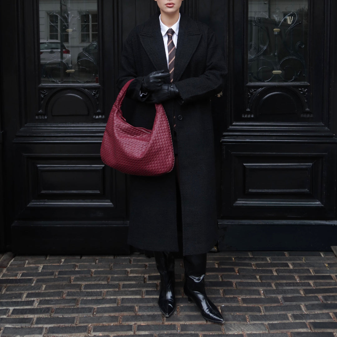 Sac porté épaule Cabas Tressé XL bordeaux porté à l&