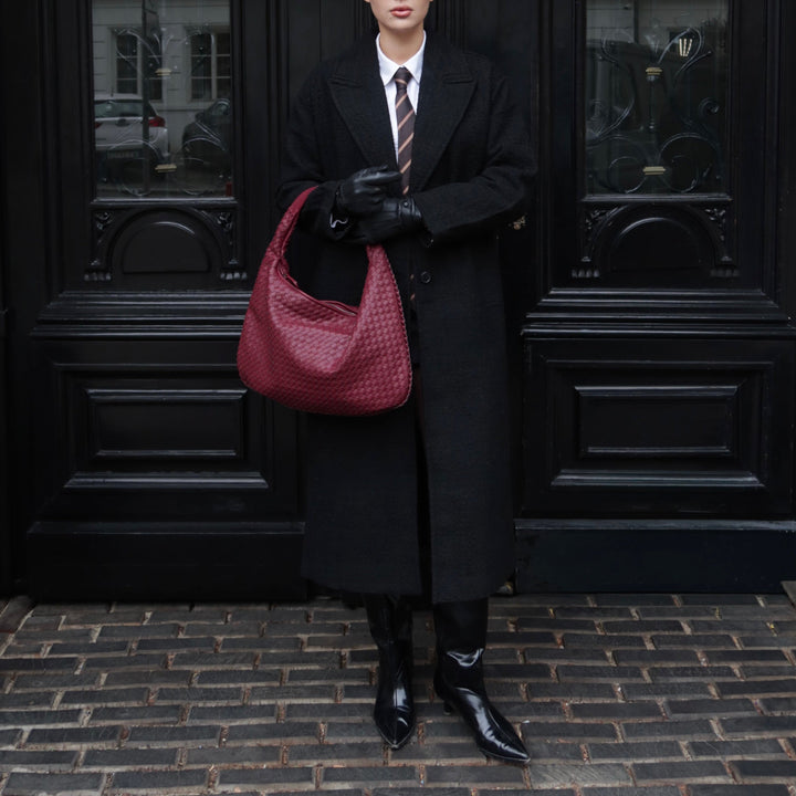 Sac porté épaule Cabas Tressé XL bordeaux porté à l&