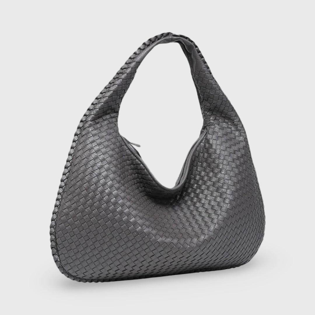 Sac porté épaule Cabas Tressé XL gris anthracite vu de face